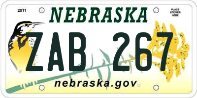 NE license plate ZAB267