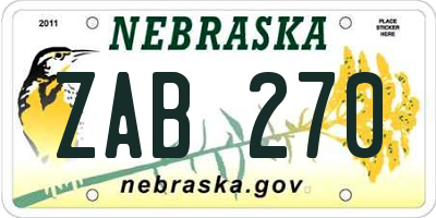 NE license plate ZAB270