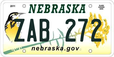 NE license plate ZAB272