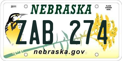 NE license plate ZAB274