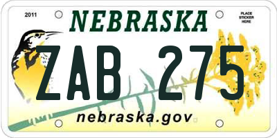 NE license plate ZAB275