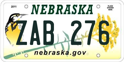 NE license plate ZAB276