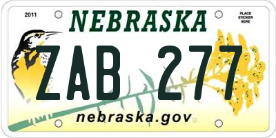 NE license plate ZAB277