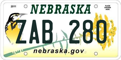 NE license plate ZAB280