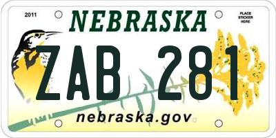 NE license plate ZAB281