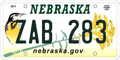 NE license plate ZAB283