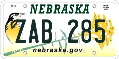 NE license plate ZAB285
