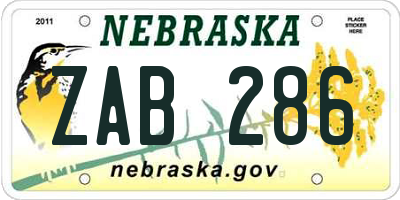 NE license plate ZAB286