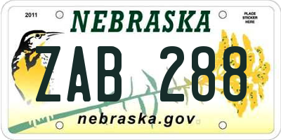 NE license plate ZAB288