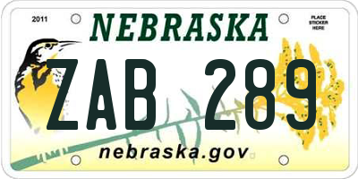 NE license plate ZAB289