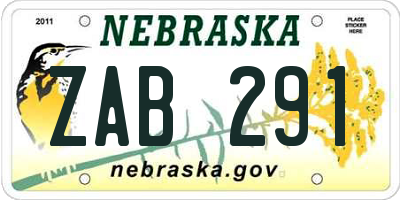 NE license plate ZAB291