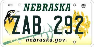 NE license plate ZAB292