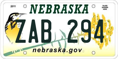 NE license plate ZAB294