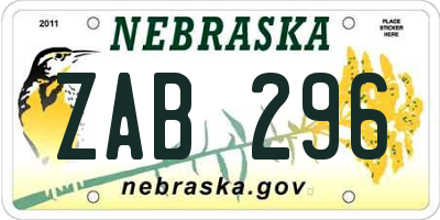 NE license plate ZAB296