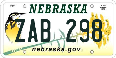 NE license plate ZAB298