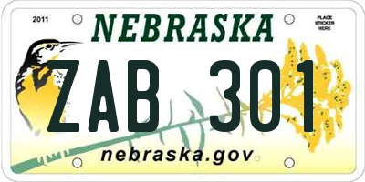 NE license plate ZAB301