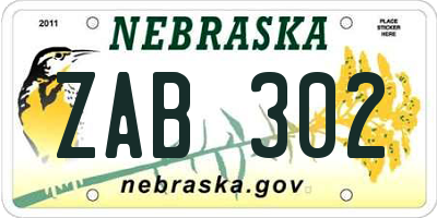 NE license plate ZAB302