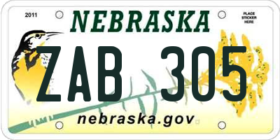 NE license plate ZAB305