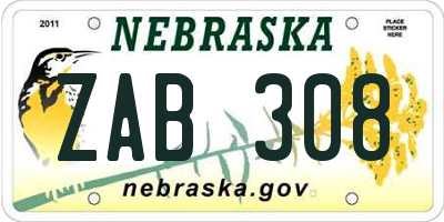 NE license plate ZAB308