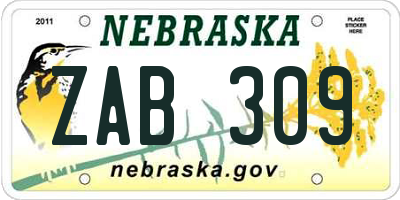 NE license plate ZAB309