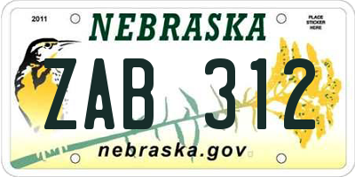 NE license plate ZAB312