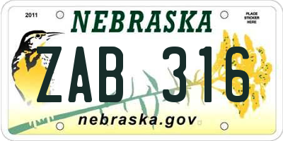 NE license plate ZAB316