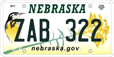 NE license plate ZAB322