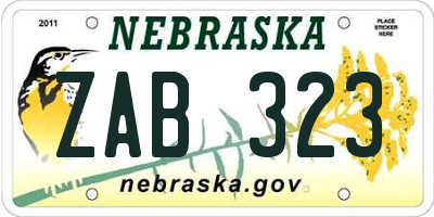 NE license plate ZAB323