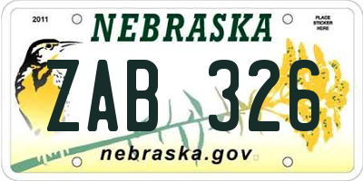 NE license plate ZAB326