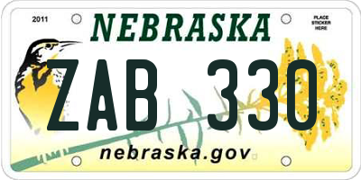NE license plate ZAB330
