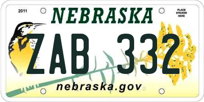 NE license plate ZAB332