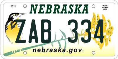 NE license plate ZAB334