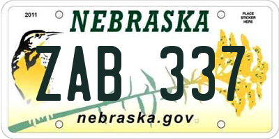 NE license plate ZAB337