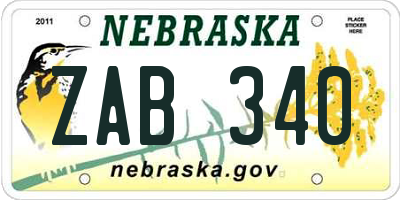 NE license plate ZAB340