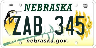 NE license plate ZAB345