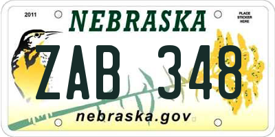 NE license plate ZAB348