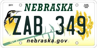 NE license plate ZAB349