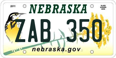 NE license plate ZAB350