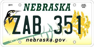 NE license plate ZAB351