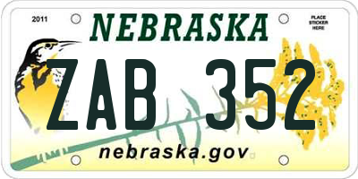 NE license plate ZAB352