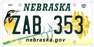 NE license plate ZAB353