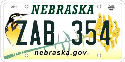 NE license plate ZAB354