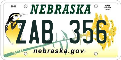 NE license plate ZAB356
