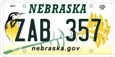 NE license plate ZAB357