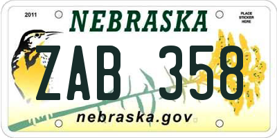NE license plate ZAB358