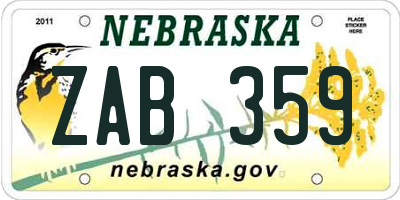 NE license plate ZAB359