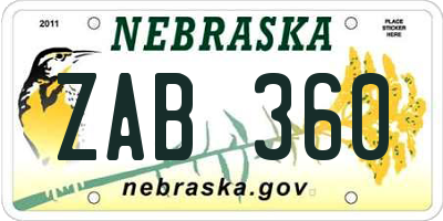 NE license plate ZAB360