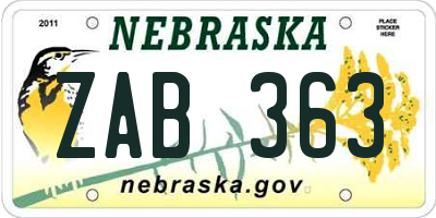 NE license plate ZAB363