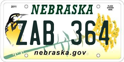 NE license plate ZAB364