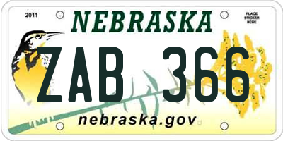 NE license plate ZAB366